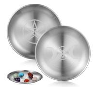 Abaodam Plateau Rond en Fer Argenté 2pcs Bol D'offrande Solide pour Bijoux Argentés Décor Mystique Maison Bureau