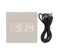 Abaodam Réveil Numérique en Bois Blanc Affichage de L'heure et Température, Protection des Yeux, Design Carré Élégant, Alimentation USB, pour Chambre ou Chevet