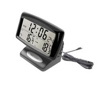 Abaodam Thermomètre de Voiture Électronique Noir Double Affichage Température Intérieur et Extérieur, Horloge Lumineuse en Plastique Résistante la Poussière, sans Batterie