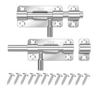 Abaodam Verrous à Pêne Coulissant Lot de 2 en Acier Inoxydable Argenté Trou pour Cadenas Design Simple et Moderne Fonctionnement Fluide pour Portes de Maison et Portails