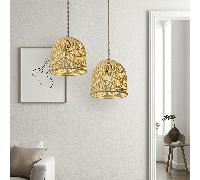 Abat-jour de suspension fait main en rotin tressé pour la maison, style moderne vintage, en papier et corde, pour lampe d'intérieur, décoratif pour chambre - facile à installer, sans matériel de suspe