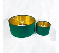 Abat-jour en velours moelleux pour plafond, table, lampe de sol avec doublure en or brossé fait à la main au Royaume-Uni. (Vert forêt, Diamètre 35 x Hauteur 22 cm)