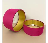 Abat-jour en velours pelucheux pour plafond, table, pied de lampe avec doublure en or brossé fait à la main au Royaume-Uni. (Rose vif, Diamètre 30 x Hauteur 20 cm)