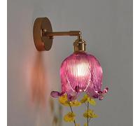 Abat-jour en verre à fleurs, applique murale de salle de bains, luminaire de vanité, lampe murale en verre soufflé violet ambre, applique murale vintage réglable pour chambre à coucher, salon,
