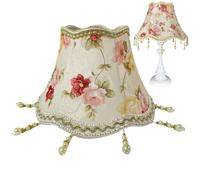 Abat-Jour Floral Vintage avec Perles à Pampilles De 24,9 Cm Abat-Jour Victorien en Forme De Cloche BohèMe Abat-Jour à Franges pour Lampe De Table E27 DéCorations De PâQues