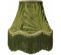 Abat-Jour-Rétro-en-Velours-Vert - Housse-Décorative-Vintage avec-Franges Format-Cône pour-Lampadaire-et-Lampe-de-Table 13x25x19cm