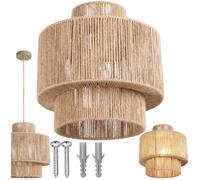 tectake® Suspension luminaire Ø32 x 33 cm, Abat jour en jute, Style bohème, Lustre 40W, Abat jour plafond, Lustre salon, Plafonnier chambre, Plafonnier cuisine, Luminaire chambre, Suspension salon