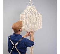 Abat-jour tissé en macramé bohème, pendentif en cordon de coton fait à la main abat-jour pompon, beau lustre lanterne lampe forme Art maison décorative,Beige-40cm