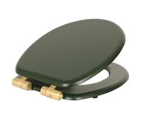 Abattant de toilette à fermeture amortie - Vert/Or - 1 abattant de toilette ovale en bois antibactérien avec charnières, fixations et accessoires chromés universels - par Harbour Housewares