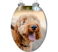 Abattant de toilette allongé avec charnières à fermeture silencieuse et à | Décoration sur le thème des chiens, facile à installer et à retirer, compatible avec les gamelles allongées standard,