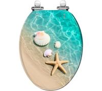 Abattant de toilette allongé en résine, décor de salle de bain sur le thème de la plage et de l'océan
