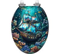 Abattant de toilette allongé générique à fermeture lente et silencieuse et | Décoration murale en résine représentant un bateau pirate aux couleurs chatoyantes, facile à nettoyer et à installer. Pare-