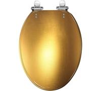 Abattant de toilette allongé générique, en résine dorée brossée pour salle | Compatible avec la plupart des toilettes standard, design allongé pour plus de confort, finition or brossé, construction en