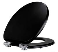 Abattant de toilette en bois de qualité supérieure à fermeture amortie de 18 mm d'épaisseur en forme de O, fermeture silencieuse, couvercle UV, facile à nettoyer, charnière en alliage de zinc noir