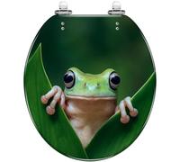 Abattant de toilette en résine à fermeture silencieuse et démontage rapide | Ce modèle de litoria caerulea assise sur une branche s'adapte aux toilettes rondes, est muni de butées, facile à installer et