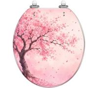 Abattant de toilette rond décoratif en forme de branche de cerisier rose tendre