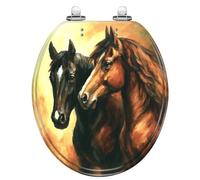 Abattant de toilette rond en résine, motif chevaux peints à l'huile, | Charnières à dégagement rapide, couvercle à fermeture silencieuse, butoirs antidérapants, facile à nettoyer et à installer,