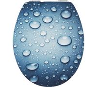 Abattant de toilette WC avec motif aquatique, système de fermeture douce, noyau en bois, forme ovale, dimensions 45x38 cm