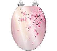 Abattant de WC allongé pour salle de bain, nature, printemps, branche d'arbre, fleurs, soleil, résine rose floue, fermeture silencieuse, charnières à dégagement rapide, décoratif avec couvercle, f