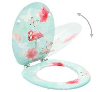 Abattant WC avec couvercles, 2 pièces, MDF, design flamant rose | MDF robuste, charnières réglables de 12 à 20 cm, universel pour WC standard, ouverture 28 x 24 cm, hauteur 5,3 à 5,5 cm