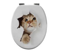 Abattant WC Bois moulé, décor chat, frein de chute