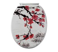 Abattant WC Bois moulé, décor fleurs de cerisier, frein de chute, déclipsable 1 bouton