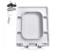Abattant WC carré moderne à fermeture douce, couvercle blanc, libération rapide pour un nettoyage facile, charnières réglables, plastique PP durable, accessoire élégant pour salle de bain