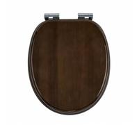 Abattant WC en bois massif d'hévéa marron noyer avec système d'abaissement automatique, fermeture rapide et Easy-Clean, Soft-Touch PIKLiDS