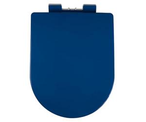 Abattant WC Frein de Chute, Lunette de Toilette Forme D, Couvercle WC Bleu Roi, 44.5x36cm, Siège WC avec Fonction de Dégagement Rapide, Facile à Nettoyer et Installer, PP