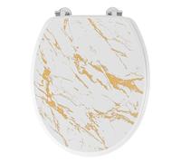 Douceur d'Intérieur – Abattant WC Imprimé Aquamarbre 47 cm – Charnières métal – Blanc & Or