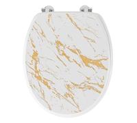 Douceur d'Intérieur – Abattant WC Imprimé Aquamarbre 47 cm – Charnières métal – Blanc & Or