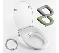 Abattant WC Japonais Forme O, Siège de WC Lavant Lunette de Toilette non Électrique à Double Buse et Fermeture Amortie et 2 Coussins de Siège de WC à Dégagement Rapide