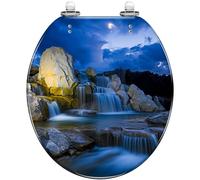 Abattant WC rond décoratif en résine cascade cascade rochers lumineux ciel spectaculaire fermeture silencieuse charnières à dégagement rapide avec couvercle facile à nettoyer