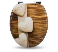 Sanfino® Premium Abattant WC en bois avec frein de chute, qualité supérieure, nombreux motifs colorés, confortable, installation facile, notice de montage incluse - „Hearts"
