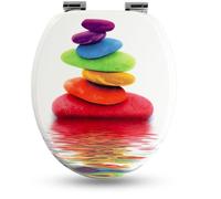 Sanfino® Premium Abattant WC en bois avec frein de chute, qualité supérieure, nombreux motifs colorés, confortable, installation facile, notice de montage incluse - „Rainbow Stone"
