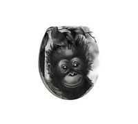 Wenko Siège WC Original Singe, duroplast antibactérien, fixation inox, 36,5 x 44,5 cm, noir/gris