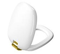 Abattant WC VitrA Plural 126-003-019 blanc brillant/doré, avec fermeture amortie et système de fixation rapide.