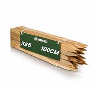 ABAZO Lot de 25 piquets carrés en bois de hêtre - Longueur 100 cm - 25 x 25 mm - Support pour plantes et piquets de plantes pour travaux de jardinage, marquage de parterres et clôture de jardin légère