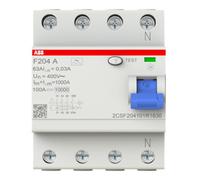 ABB Interrupteur différentiel à courant résiduel A F204A-63/0,03 4 pôles 63 A 0,03 A 230 V