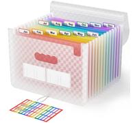 ABC life A4 Rangement Papier Administratif Trieur 12 Compartiments,A4 Trieur Document avec Motif de Grille, Portable Valisette Trieur Accordeon, Accordéon Organiseur de Dossiers de Fichiers(Rose)