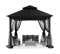 ABCCANOPY Tonnelle de Jardin pour terrasse - 2,5 x 2,5 m - Double Toit Souple - avec Filet pour l'ombre et la Pluie - Noir