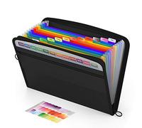 ABClife Extensible Pochettes pour Documents 13 Poches,A4 Trieur / Organisateur De Document avec Fermeture à Glissière, Porte-documents De Dossier D'accordéon avec Support De Poche Avant,Noir