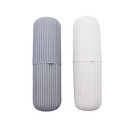 Abcsea 2 Pièces Étui de Brosse à Dents de Voyage, Coupe de Brosse à Dents, Tasse de Rince-Bouche, Porte-Brosse à Dents - Gris & Blanc