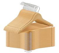 ABHENG 30 cintres en Bois pour Manteaux, Crochet Rotatif à 360°, Cintres pour Costumes avec encoches antidérapantes,Cintres à vêtements pour Vestes, Chemises, Robes, 44,5x0,85x21.5cm, Nature AWY0530N