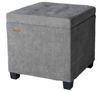 ABHENG Carré Pouf Rangement Tabouret Structure en Acier recouverte de Chenille, Charge jusqu'à 350 kg Capacité 48 L Pouf Salon,ReposePieds avec Pieds et Couvercle Amovible Gris ASND641G