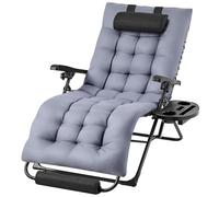 Abician Bain de Soleil Chaise Longue de Jardin avec Coussin, Fauteuil de Jardin Chaise Longue Pliable & Inclinable, avec Porte-Boisson Repose Pieds Appuie-tête Amovible, capacité 200kg aux intempéries