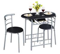 Abician Ensemble Table à Manger Ronde avec 2 Chaises en Bois MDF et en Métal avec Porte-Bouteilles Étagère de Rangement pour Cuisine Salle à Manger Terrasse Balcon Bistro Jardin Noir