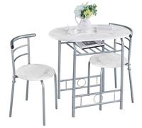 Abician Ensemble Table à Manger Ronde avec 2 Chaises en Bois MDF et en Métal avec Porte-Bouteilles Étagère de Rangement pour Cuisine Salle à Manger Bistro Jardin Blanc