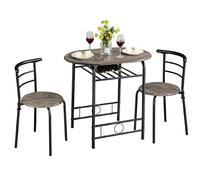 Abician Ensemble Table à Manger Ronde avec 2 Chaises en Bois MDF et en Métal avec Porte-Bouteilles Étagère de Rangement pour Cuisine Salle à Manger Terrasse Balcon Bistro Jardin Brun