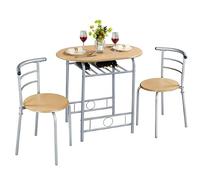 Abician Ensemble Table à Manger Ronde avec 2 Chaises en Bois MDF et en Métal avec Porte-Bouteilles Étagère de Rangement pour Cuisine Salle à Manger Terrasse Balcon Bistro Jardin Couleur du Bois